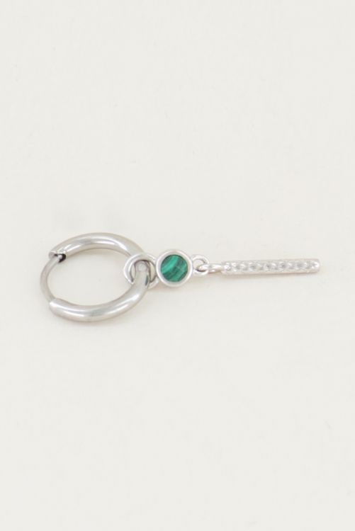 One piece oorring groene malachite & staafje silver