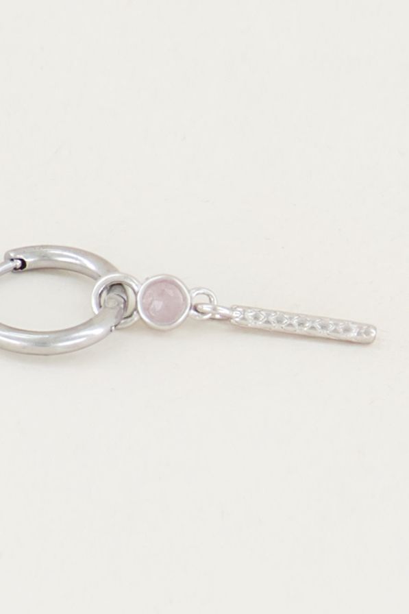 One piece oorring roze quartz & staafje silver