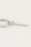 One piece oorring roze quartz & staafje silver