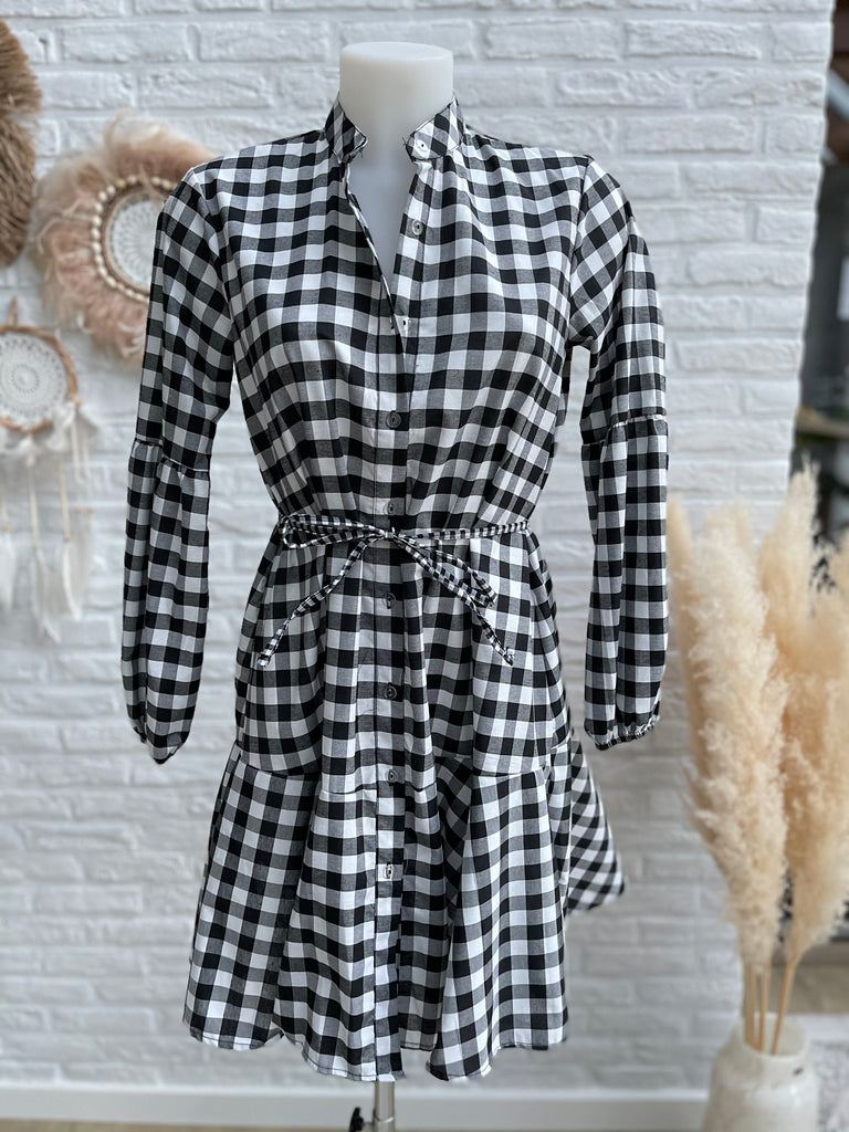 Checkered shirtdress black/white